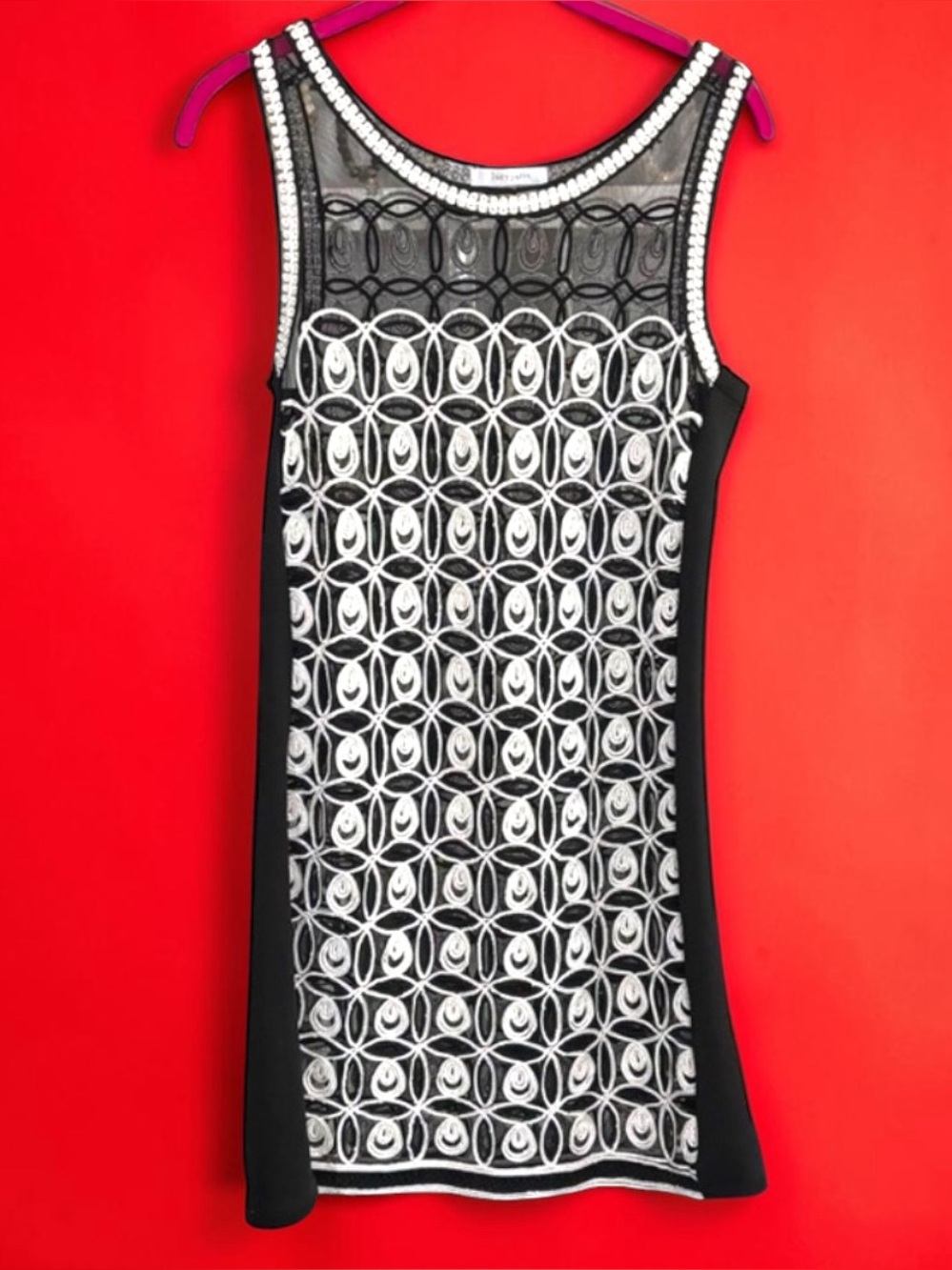 Lucy Paris Black and White Sleeveless Dress Size Medium Art to Wear Sheer Unique